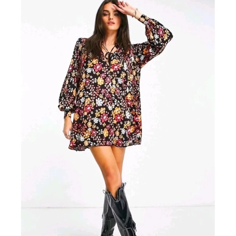 Free People Daisy Jane‎ Mini Dress Dark Floral Combo Size Small